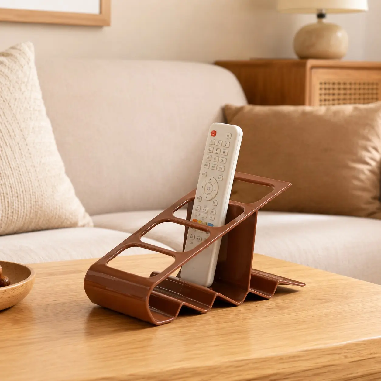 Remote Control Holder Stand, Compact Desktop TV Remote Organizer for Living Room, Bedroom & Office, Black/Brown