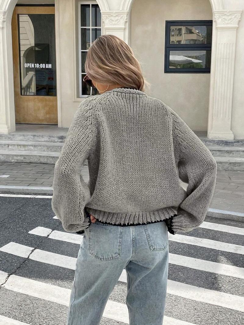 Women's Tie Front Long Sleeve Cardigan, Casual Open Front Outerwear for Daily Wear, Ladies Knit Clothing for Spring & Fall, Knitwear