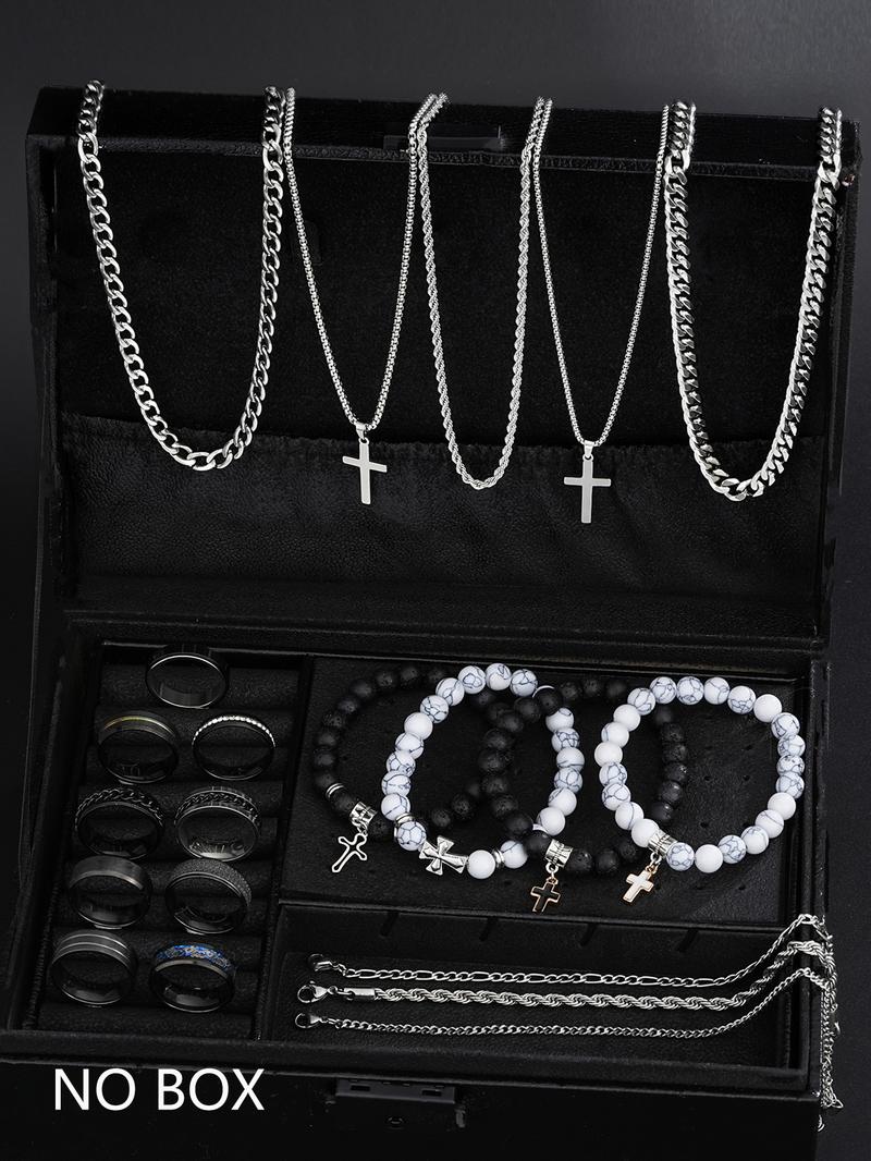 Men's Stainless Steel Jewelry Set, Geometric Pattern Necklace & Bracelet, Casual Daily Wear Accessories, Perfect Gift for All Seasons