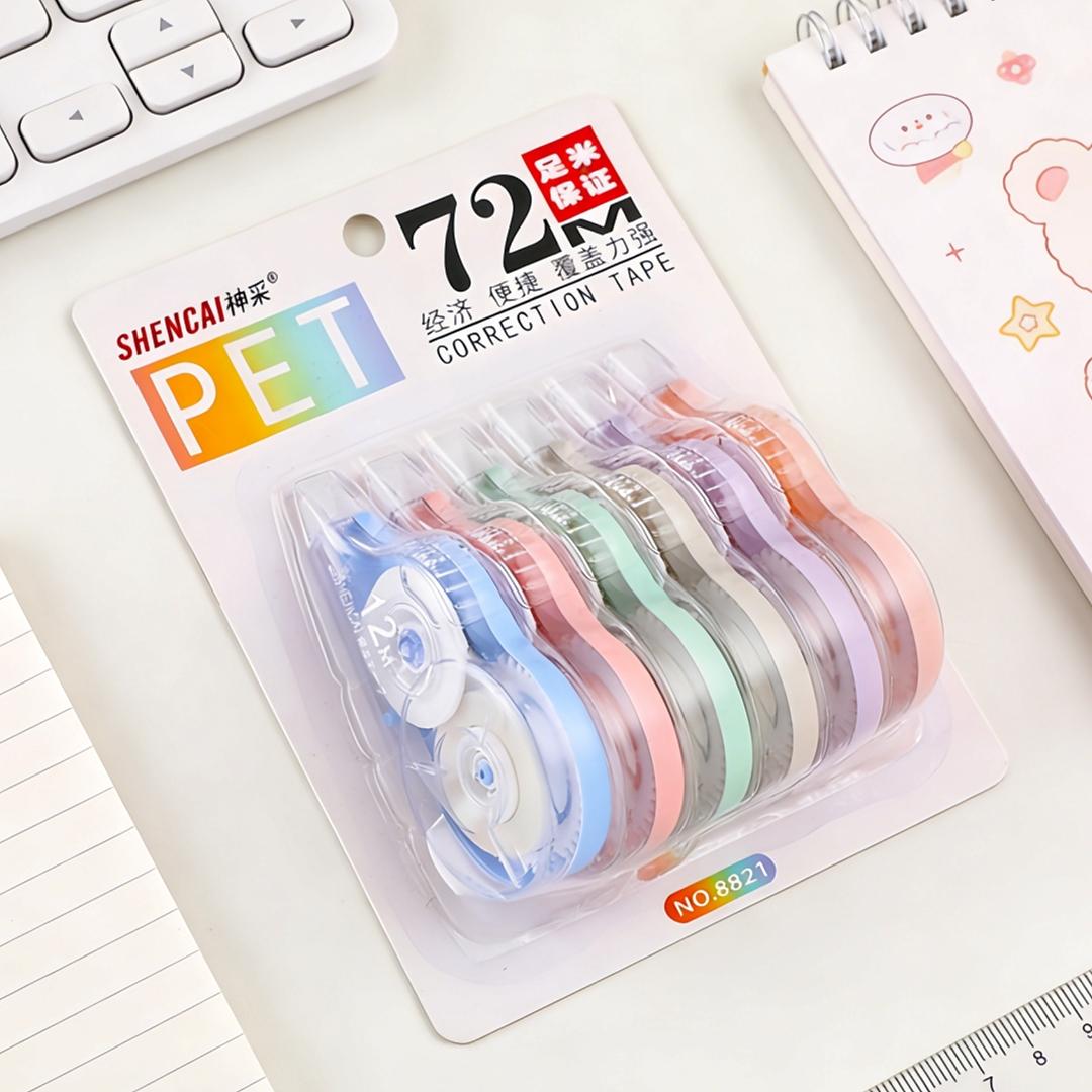 6pcs Macaron Color Correction Tape, Anti-Drop Silent Design, Portable Unique Style, No Residue No Trace, School Writing Quick Proofing