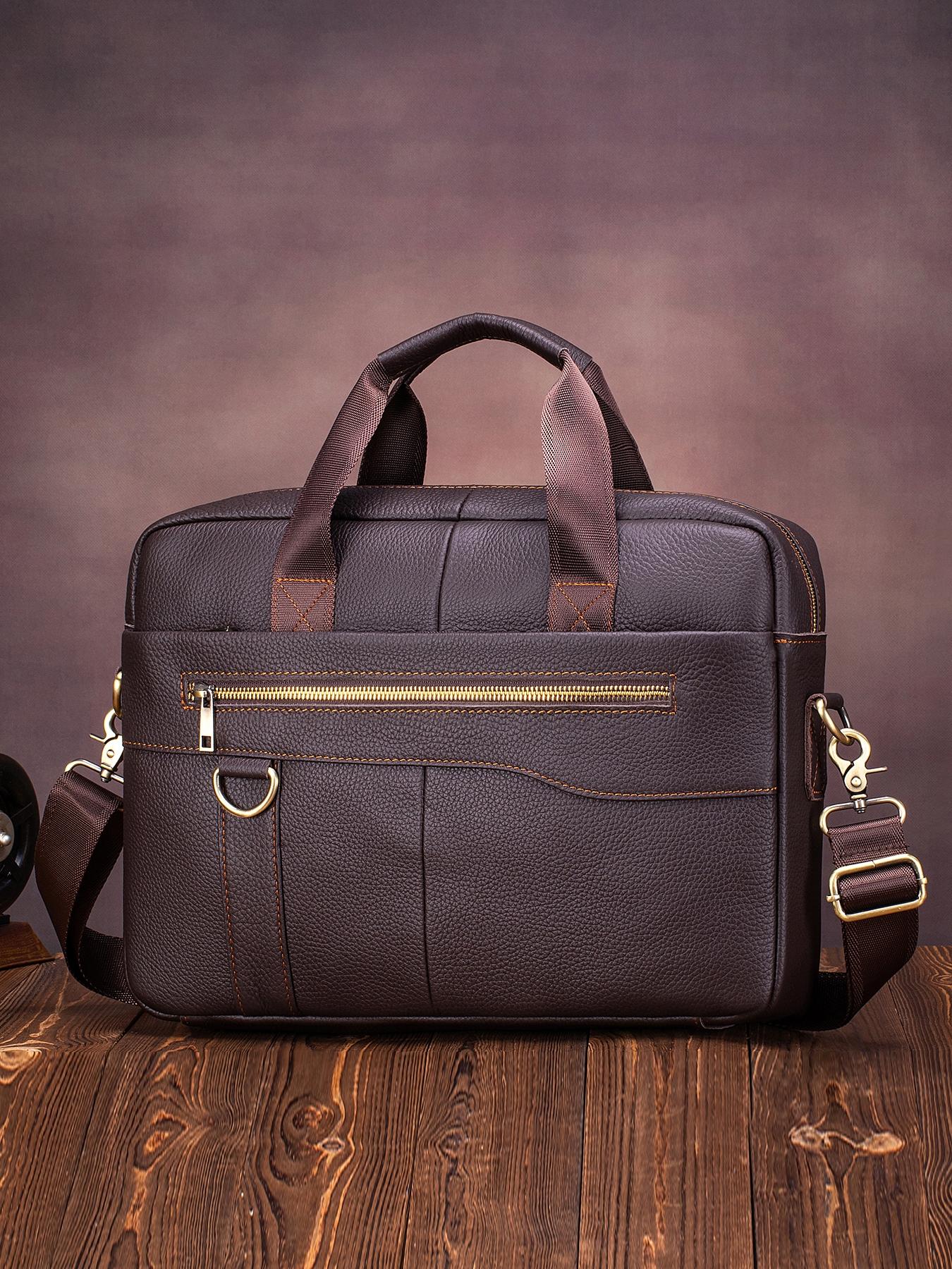 Vintage Leather Briefcase for Men Genuine Leather Office Large Laptop Bag Laptop Bag with Shoulder Strap, Spacious Cowhide Work Bag for Business Travel Travel Essentials