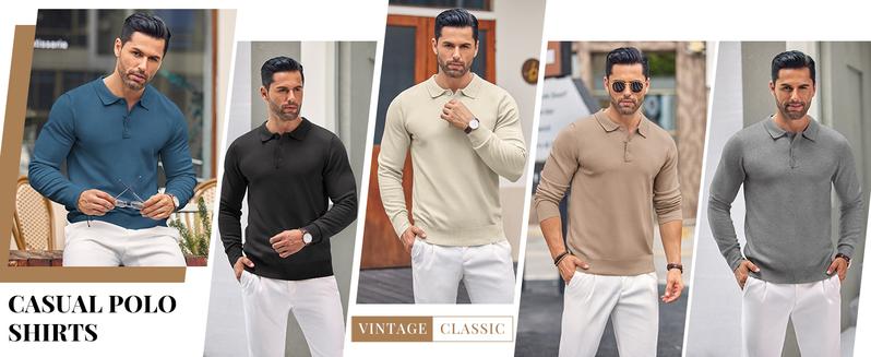 COOFANDY Mens Wool Knit Polo Shirts Casual Long Sleeve Classic Polo Shirts Button Down Golf Shirts Fathersdaygift Soft
