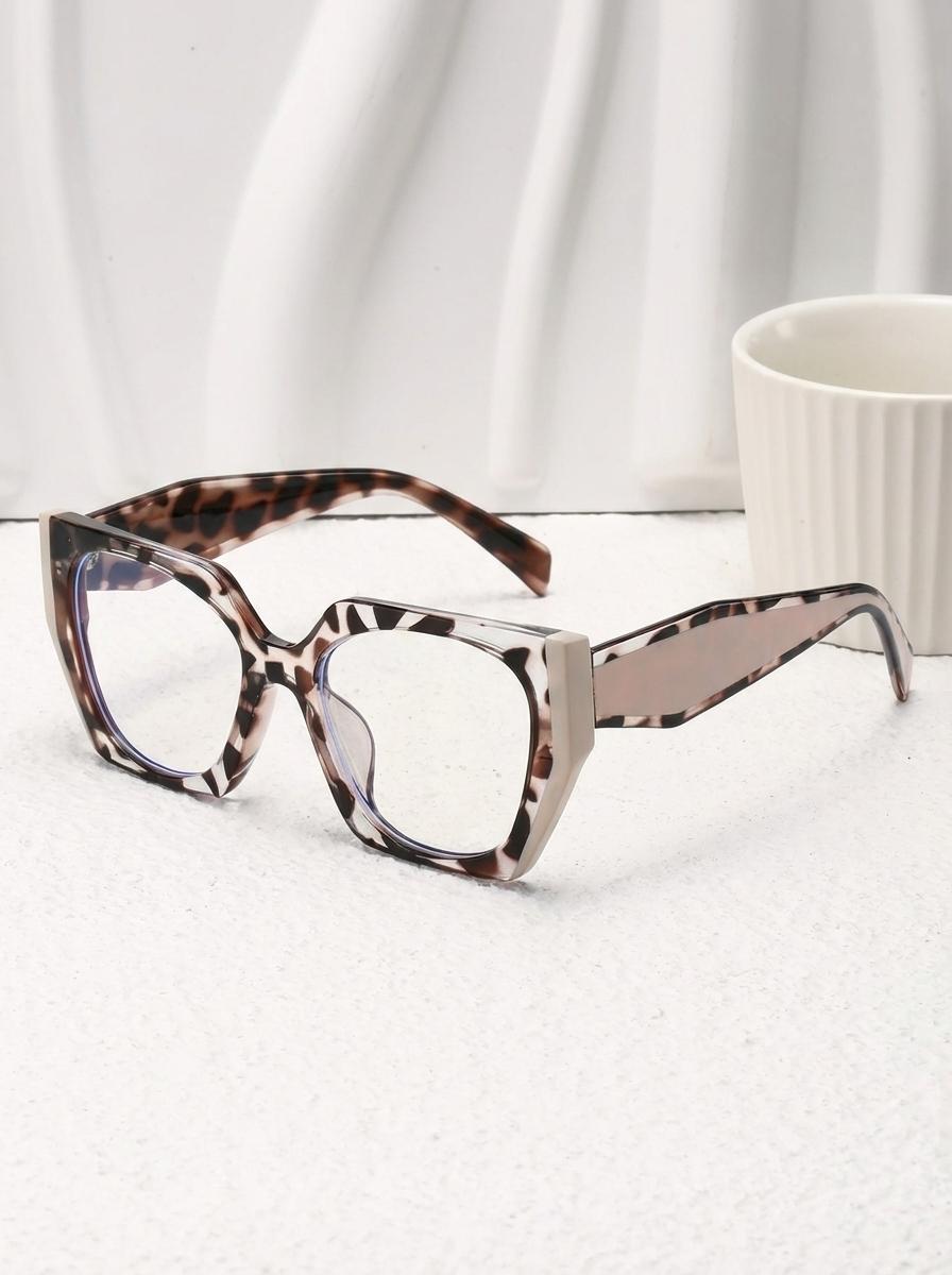 New Fashion Large Frame Polygonal Personality Plain Glasses, Colorblock Blue Light Blocking Eyewear, Stylish and Protective Sunglasses