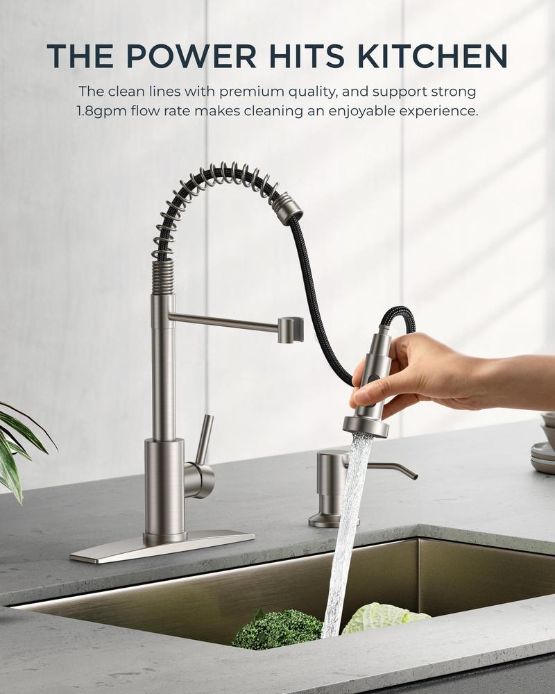 FORIOUS Kitchen Faucet with Pull Down Sprayer Stainless Steel 360 Rotation High Pressure Pull Out Single Handle Adjustable Sink Faucet