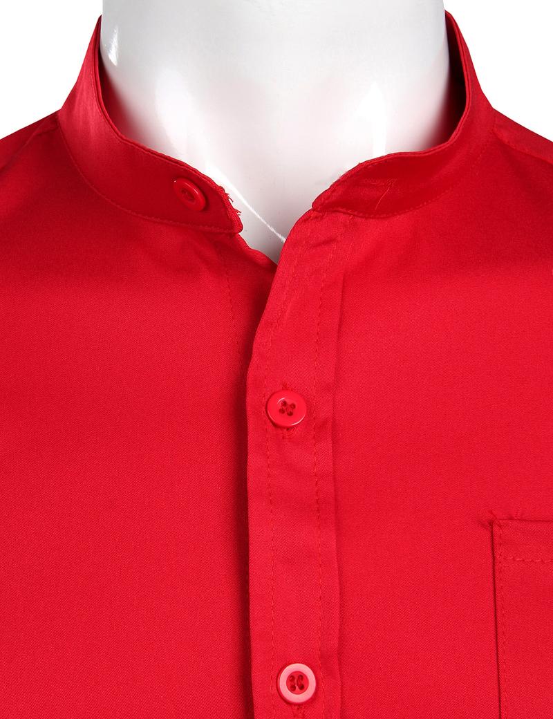 ZEROYAA Men's Banded Collar Slim Fit Long Sleeve Casual Button Down Dress Shirts with Pocket Breathable Polyester Top Black Color Menswear Beige - Fabric