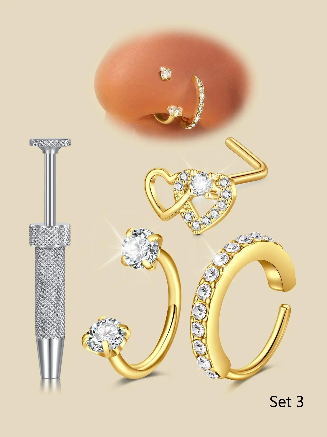 Silver Nose Rings Studs 18g Horseshoe Nose Ring Hoop for Women Surgical Steel Horse Shoe Tragus Cartilage Earring Hoops Helix Jewelry Double Gem Nostril Piercing Jewelry Rhinestone Nose Ring Heart Nose Stud Septum Pierced Ring