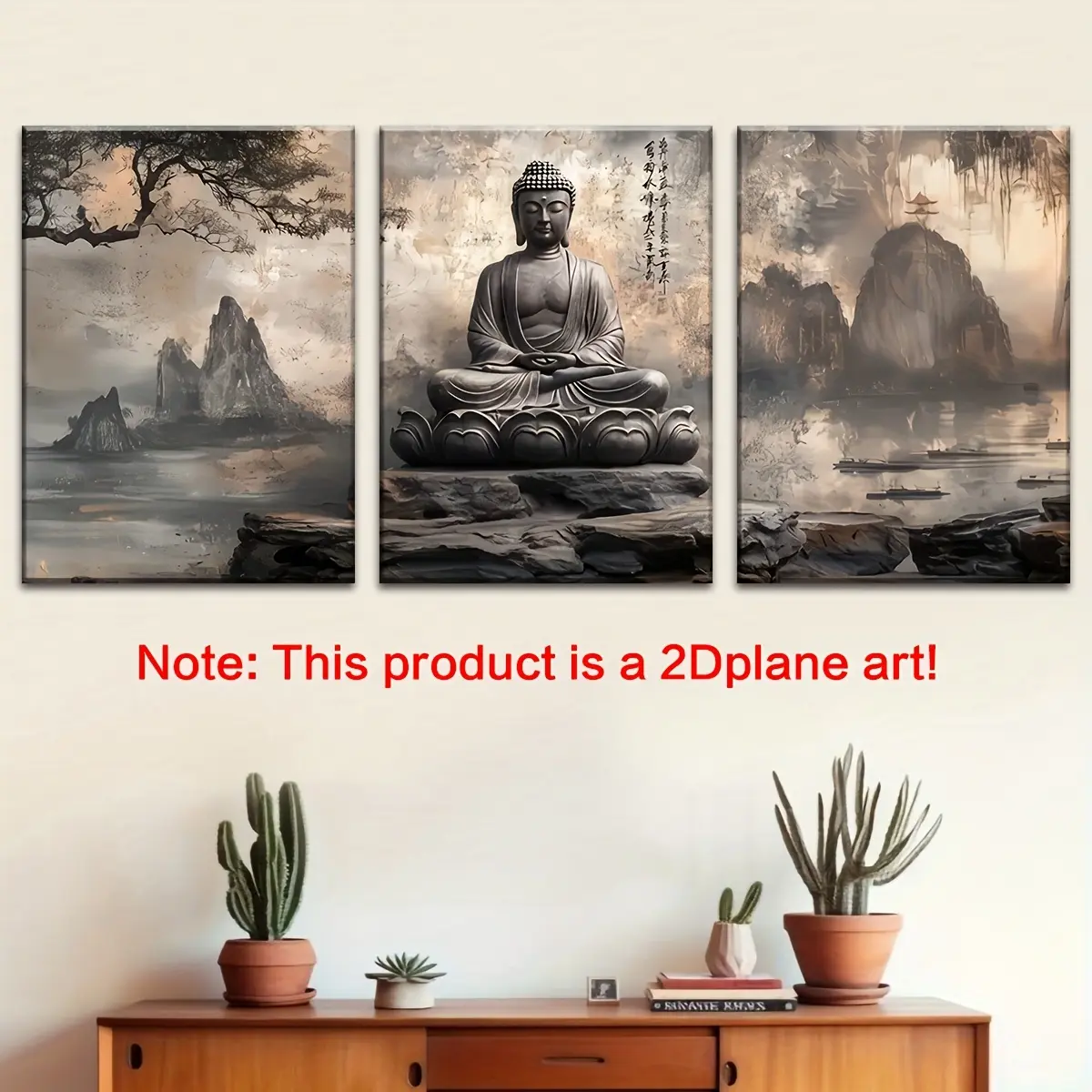 2D Flat Surface, 3-Piece Set Of 2D/Flat Printing Picture Frames, Fabric Paintings And Posters, Ready To Hang Immediately. Ideal Decoration For Buddhist Believers, Home Wall Art, Room Decoration, High-Definition Printing, Ideal Gift, For Decoration In Livi