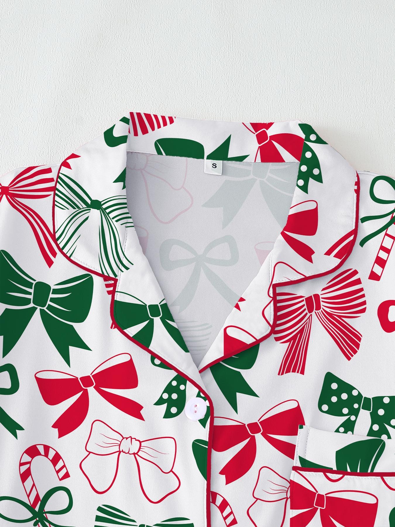 【Christmas Pajamas】Women's Christmas Pajama Set, Long Sleeve Casual Loungewear, Elastic Waist Pants, Elegant Cute Holiday Nightwear