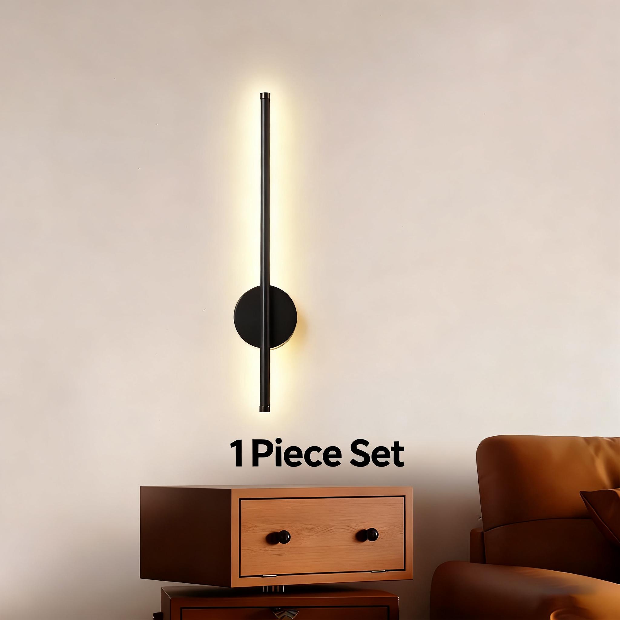 Wireless Wall Lamp, 19.69-inch Black Line Wall Lamp, Touch and Remote Control Switch, 2-Way Installation, For Bedrooms, Staircases, Hallways, Living Rooms, Indoor Lighting Fixture