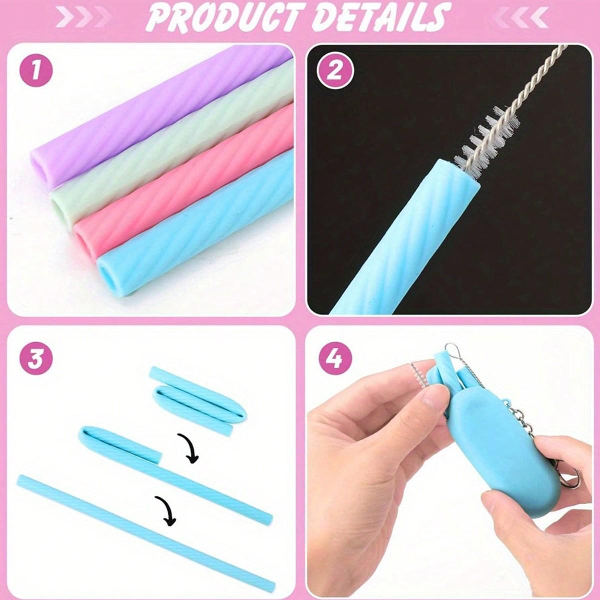 Reusable Silicone Straw with Storage Box, Foldable Lightweight Portable Handy Drinking Straw, Ideal for Travel, Parties, and Learning