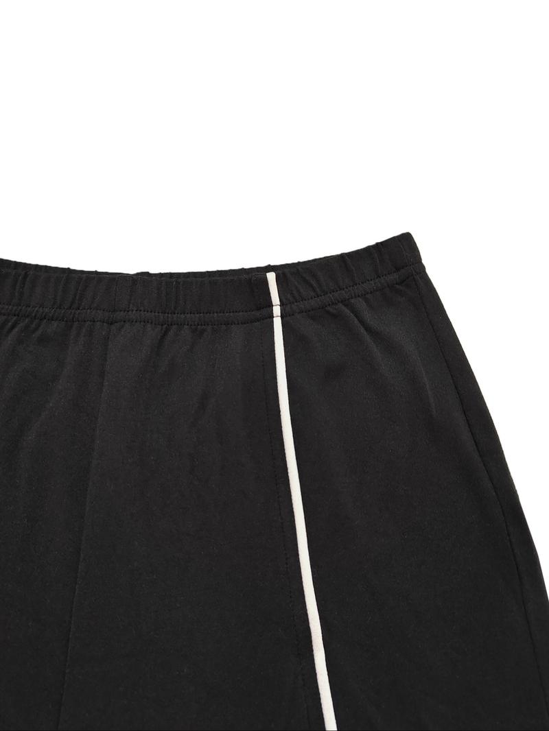 Women's Fashion New Round Neck Solid Color Patch Long Sleeve Top & Pants Set, Two-Piece for Casual Wear