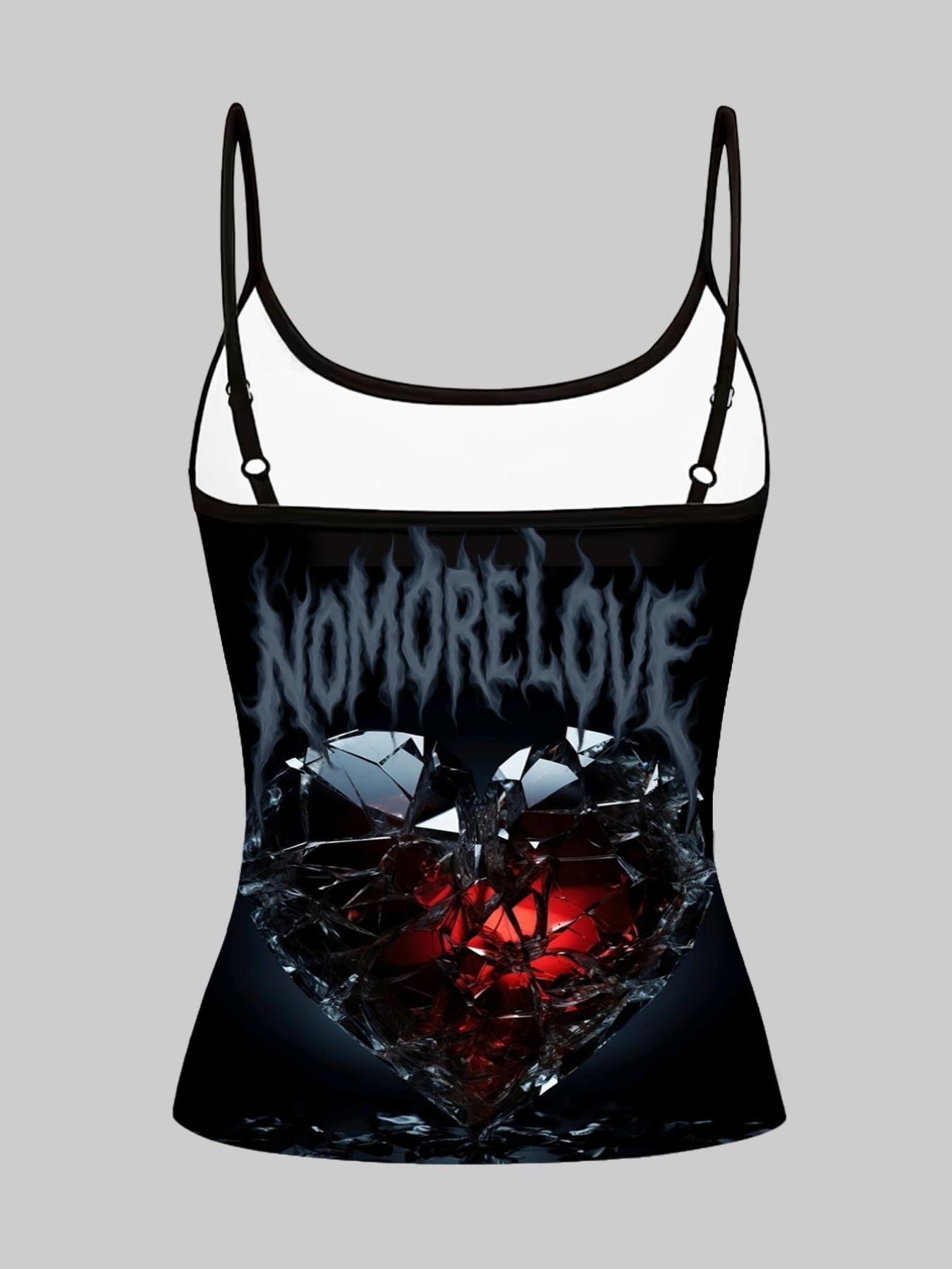 Gothic Skull Heart Cross Print Straps, Dark Sexy Slim-Fitting Top Set of Three, Casual Sleeveless Clothing for Women