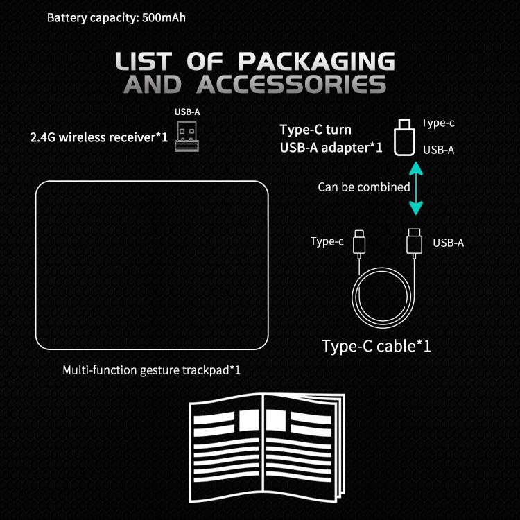 JOMAA Bluetooth Wireless+Wired Trackpad 2.4G Tri-Mode Touchpad Mouse Rechargeable High-Precision Touchpad for IOS Mac Windows