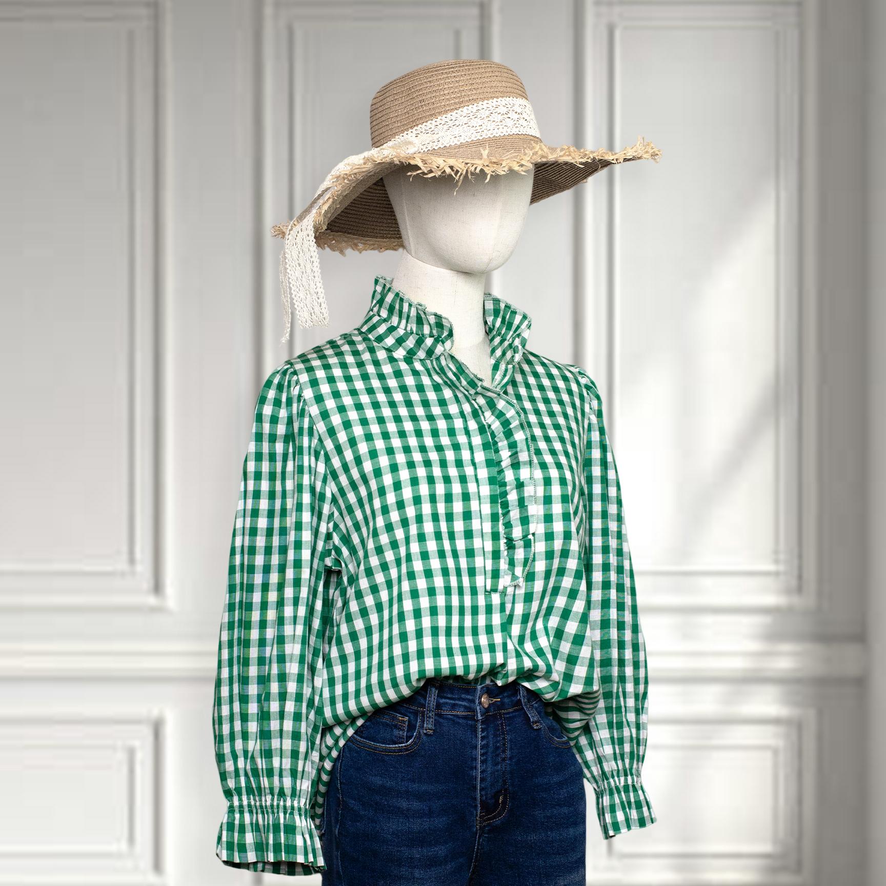 green gingham dress shirt Light Green and Blue Gingham Button Down Sport Shirt main image 1