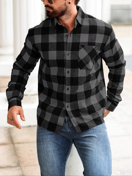 1 PCS Men's Long Sleeve Plaid Shirt, Casual Outdoor Workwear, Ideal Layering for Fall & Winter, Perfect for Men's Daily Wear