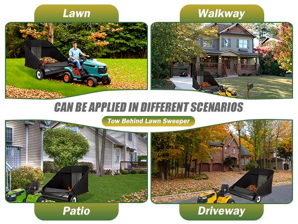 52" Tow-Behind Yard Sweeper for Leaves & Debris, 26 cu.ft Hopper, Adjustable Height — Ideal for Fall Cleanup & Halloween Gift Idea, Black Friday Deal