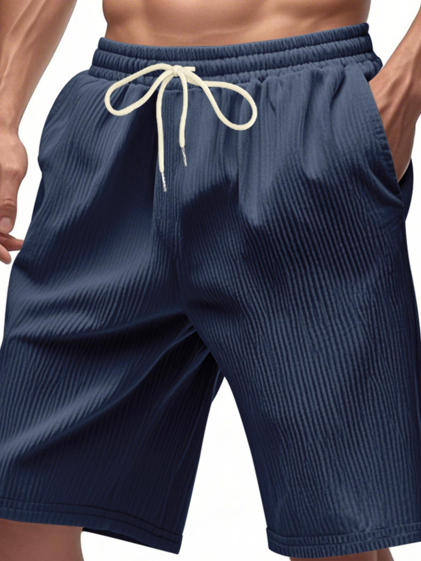 Men's Solid Pocket Corduroy Shorts, Loose Casual Comfy Breathable Shorts for Summer, Men's Bottoms for Daily Wear