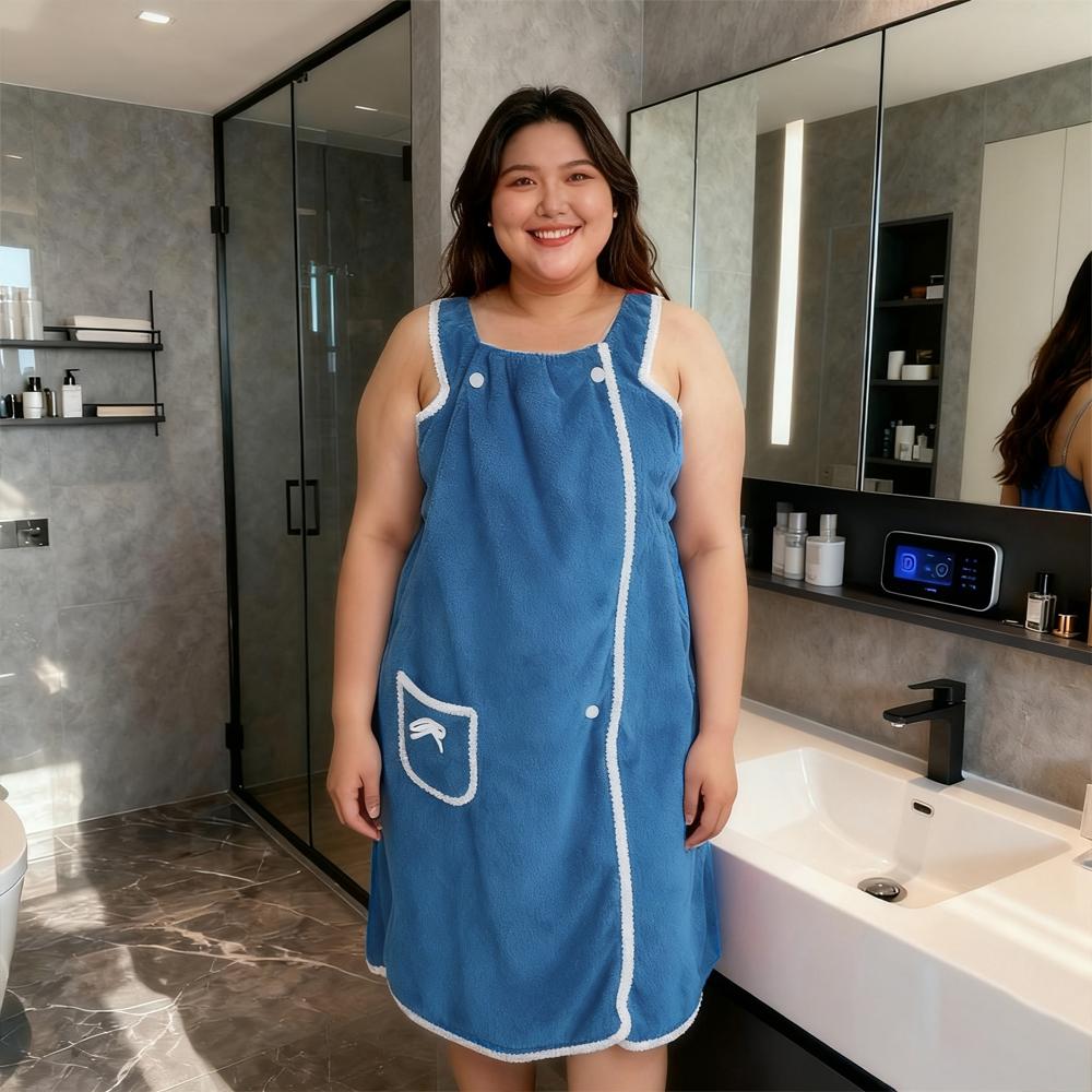 Plus Size Women's Solid Color Bathrobe, Absorbent Quick-Dry, Adjustable Wide Shoulder Straps, Available in Four Sizes, Can Be Used as Towel