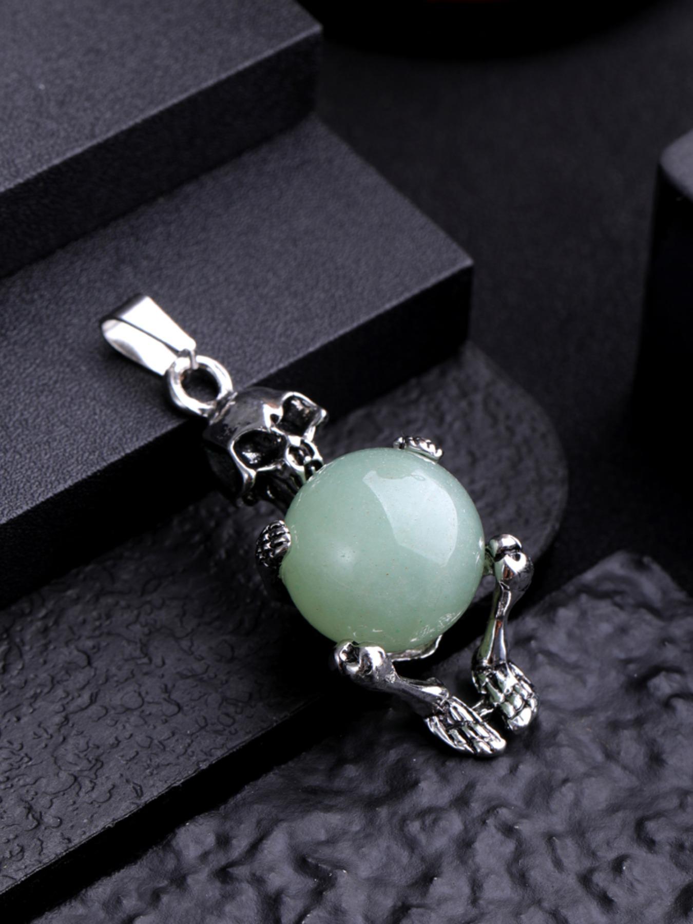 Natural Amethyst Round Bead Pendant Necklace, Bold Skull Design, Unique Fashion Accessory, Trendy European Style Jewelry