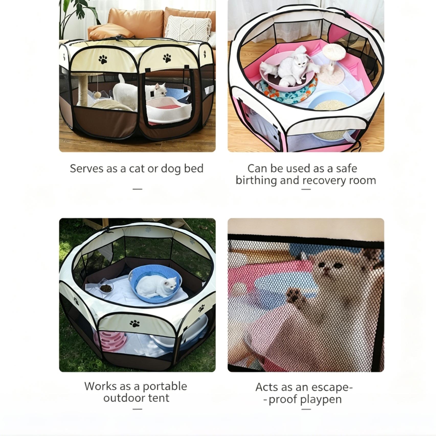 Foldable Pet Fence, Octagonal Portable Pet Tent, Breathable Mesh Escape-Proof, Indoor Outdoor Play Space, for Puppies, Kittens, Rabbits, Small Pets