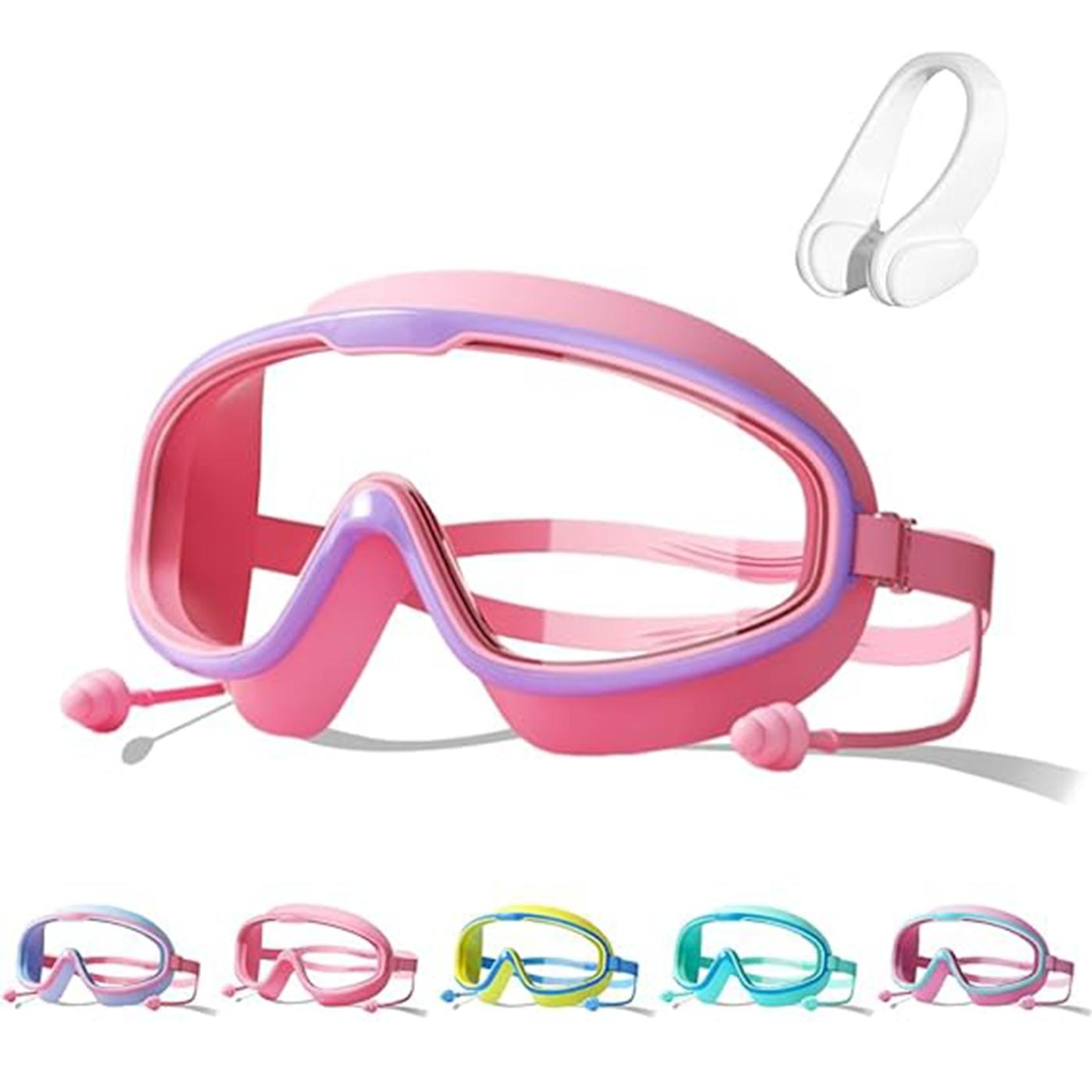 Swim Goggles  Anti-Fog Wide View No Leakage Swimming Goggles for Kids 3-15 with Earplugs, Children's Large Frame Waterproof and Anti-Fog Swimming Goggles, 2026 New Kids Swim Goggles
