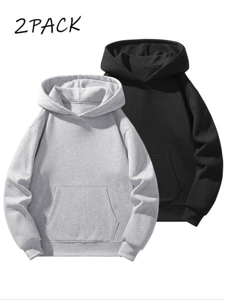 Men's Solid Color Essential Hooded Sweatshirt, Autumn & Winter Regular Fit Casual Long Sleeved Hoodie, Men's Daily Wear Clothing Men's Solid Color Essential Hooded Sweatshirt, Autumn & Winter Regular Fit Casual Long Sleeved Hoodie, Men's Daily Wear Clothing
