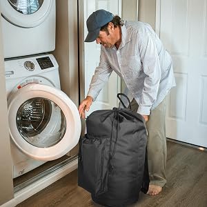 Extra Large Heavy-Duty Laundry Backpack Bag with Adjustable Drawstring, Washable Fabric, Shoulder Straps – Home Supplies Laundry Tools & Accessories, College Student Essential (Grey, Ideal Gift)