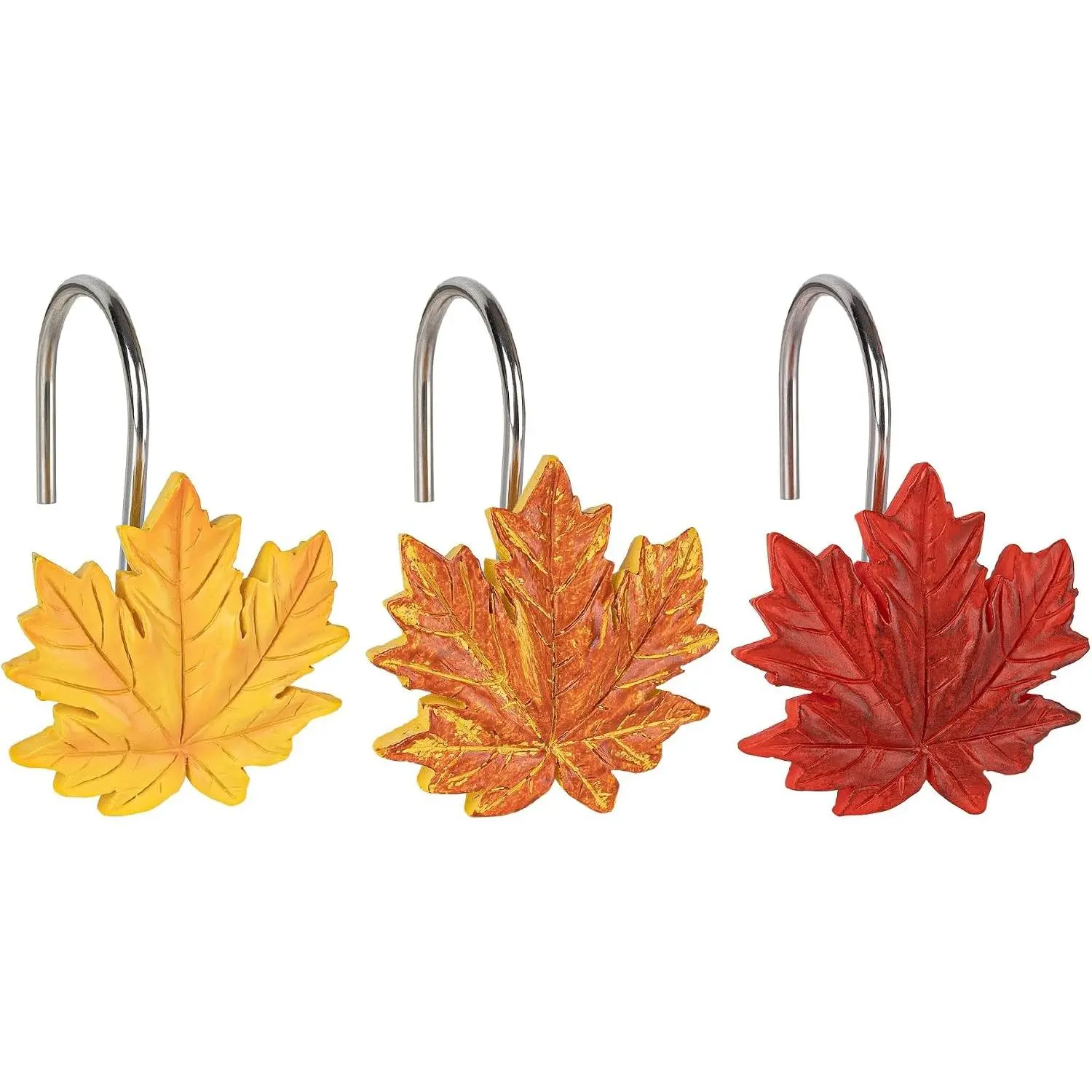 Sunlit Maple Leaf Shower Curtain Hooks for Fall Autumn, Home Decorative Shower Curtain Rings for Bathroom, Resin, Orange Red Maple Leaves Shower Curtain Hangers Hooks Bath Accessories, Set of 12