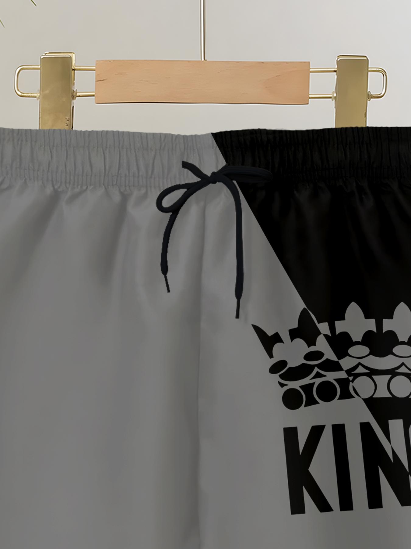 Summer Beach Vacation Kids' Knee-Length Drawstring Shorts, Colorblock All over Print, Casual Fitted Elastic Waist