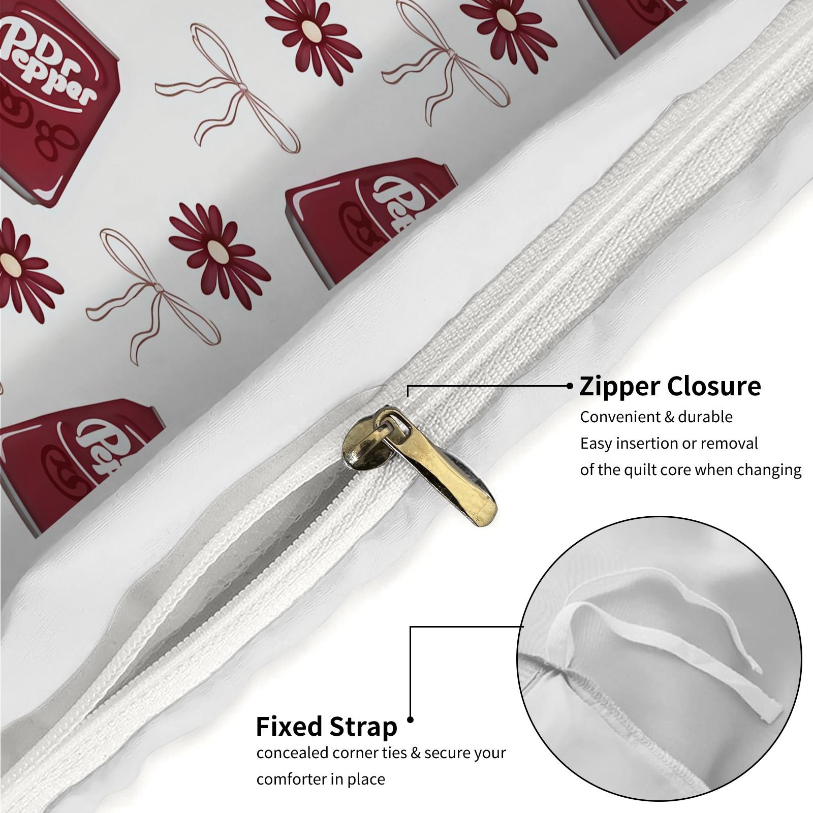 2/3 Piece Dr Pepper Duvet Cover Set, 1 Duvet Cover + 1/2 Pillowcases (NO FILLING INCLUDED), Retro Soda Drink Themed Bedding, Cute Floral Bedroom Decor for Soda Lovers, Ideal Gift for Dr Pepper Fans