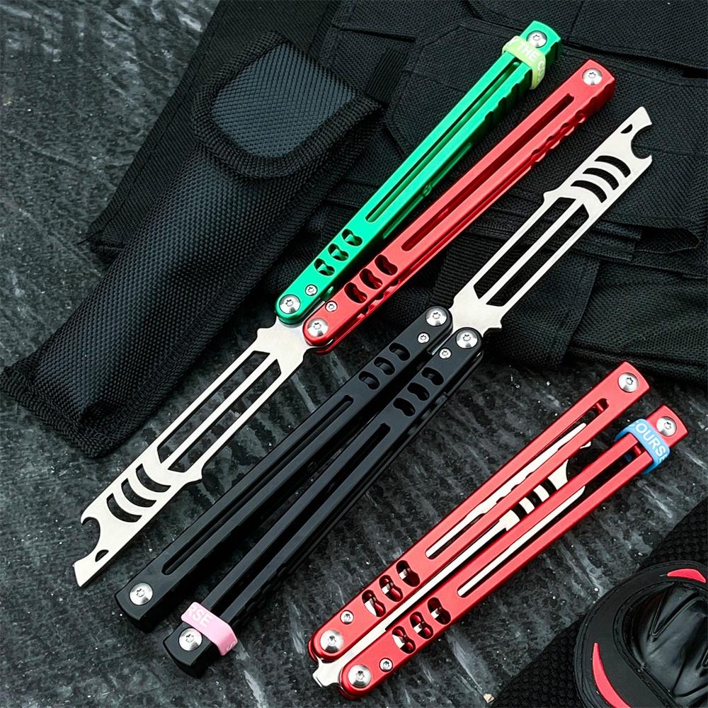 Ultra-lightweight, unsharpened training knife; features a 440C blade and an aluminum alloy handle; includes a bottle opener; safe to use and won’t cut your hands; ideal for both beginners practicing and enthusiasts looking for a collectible piece