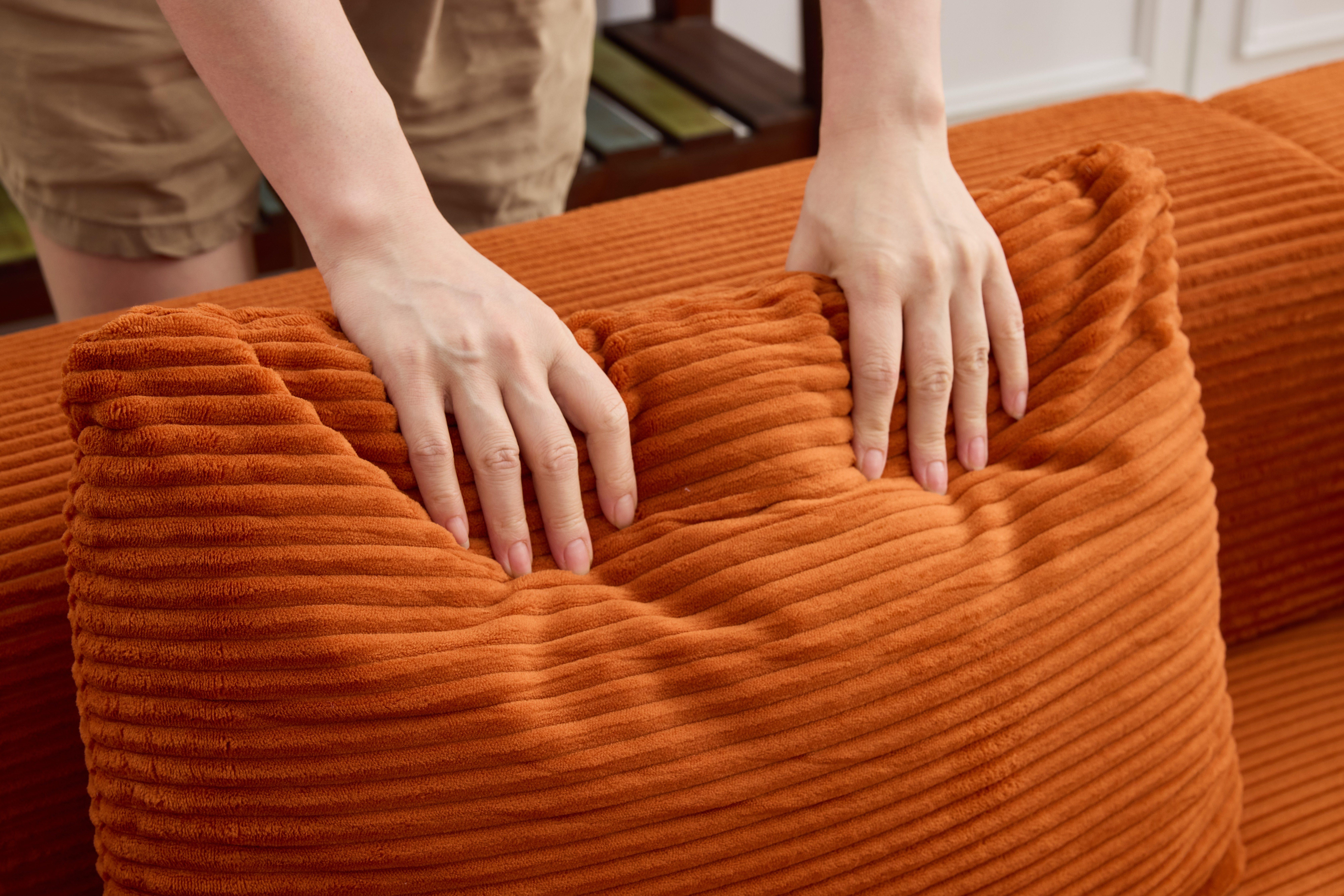 QAK 115" Modular Floor Sofa Bed with Two Cup Holders High-Quality Corduroy Fabric Free Combination Design Premium Sponge Padding Multifunctional for Small Spaces Living Room Mattress