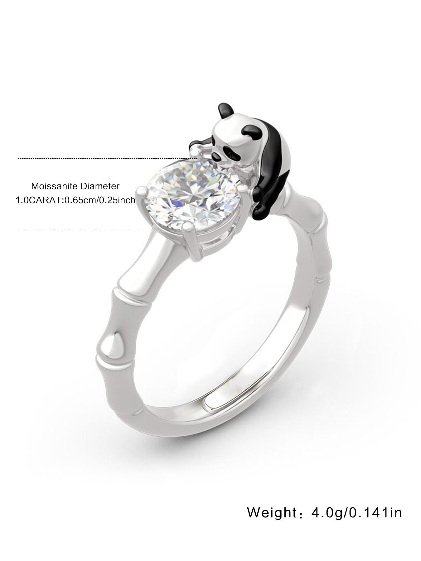 Adjustable Cute Panda Ring with 1 Carat Zircon, Color-Plated Creative Women's Jewelry, Luxury Gift for Valentine's Day, Birthday, Best Friend