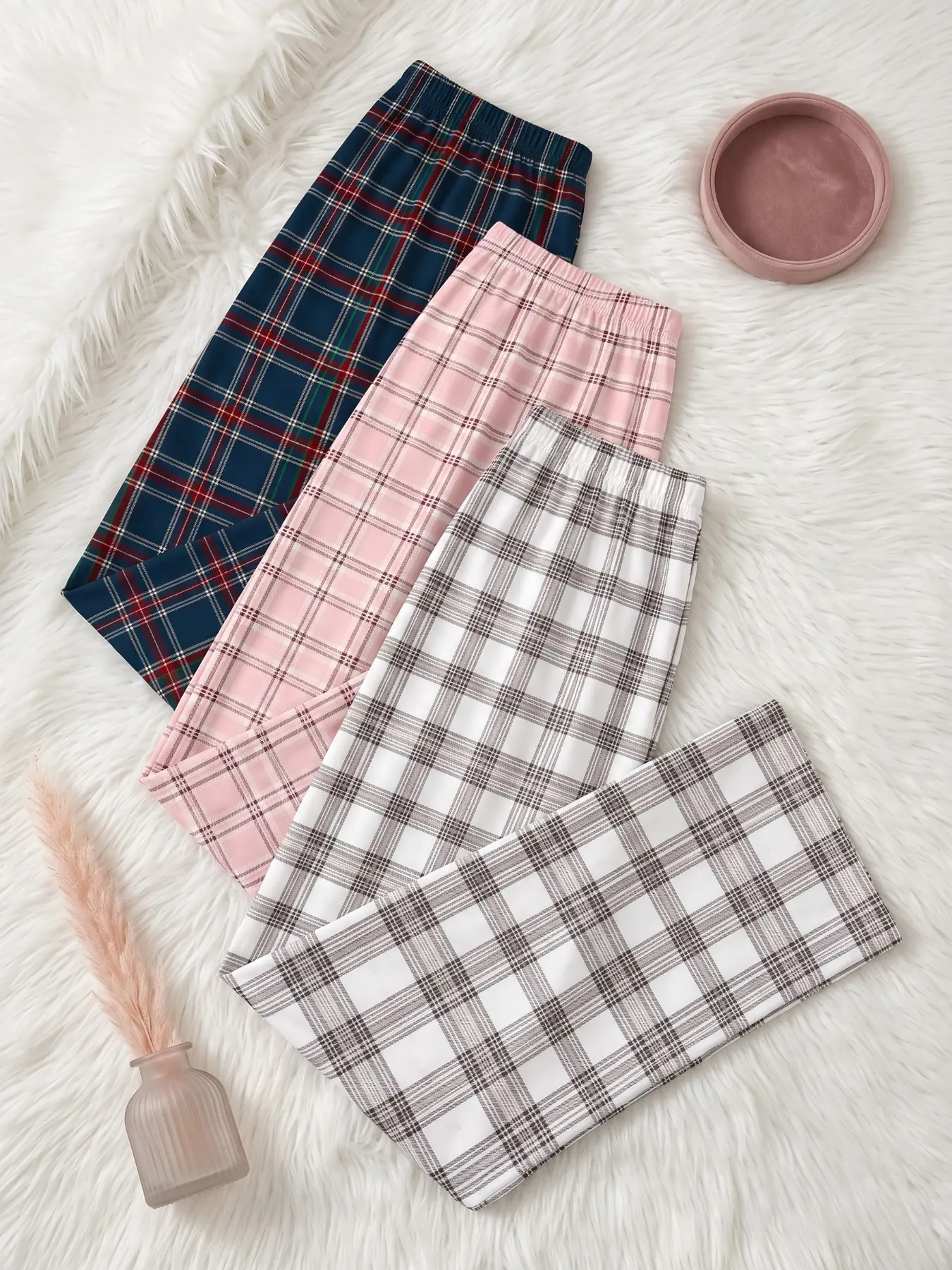 Three-Pack Women's Long Sleep Pants, Classic Plaid Print, Casual Fashion, Comfortable Breathable, All Seasons Wear