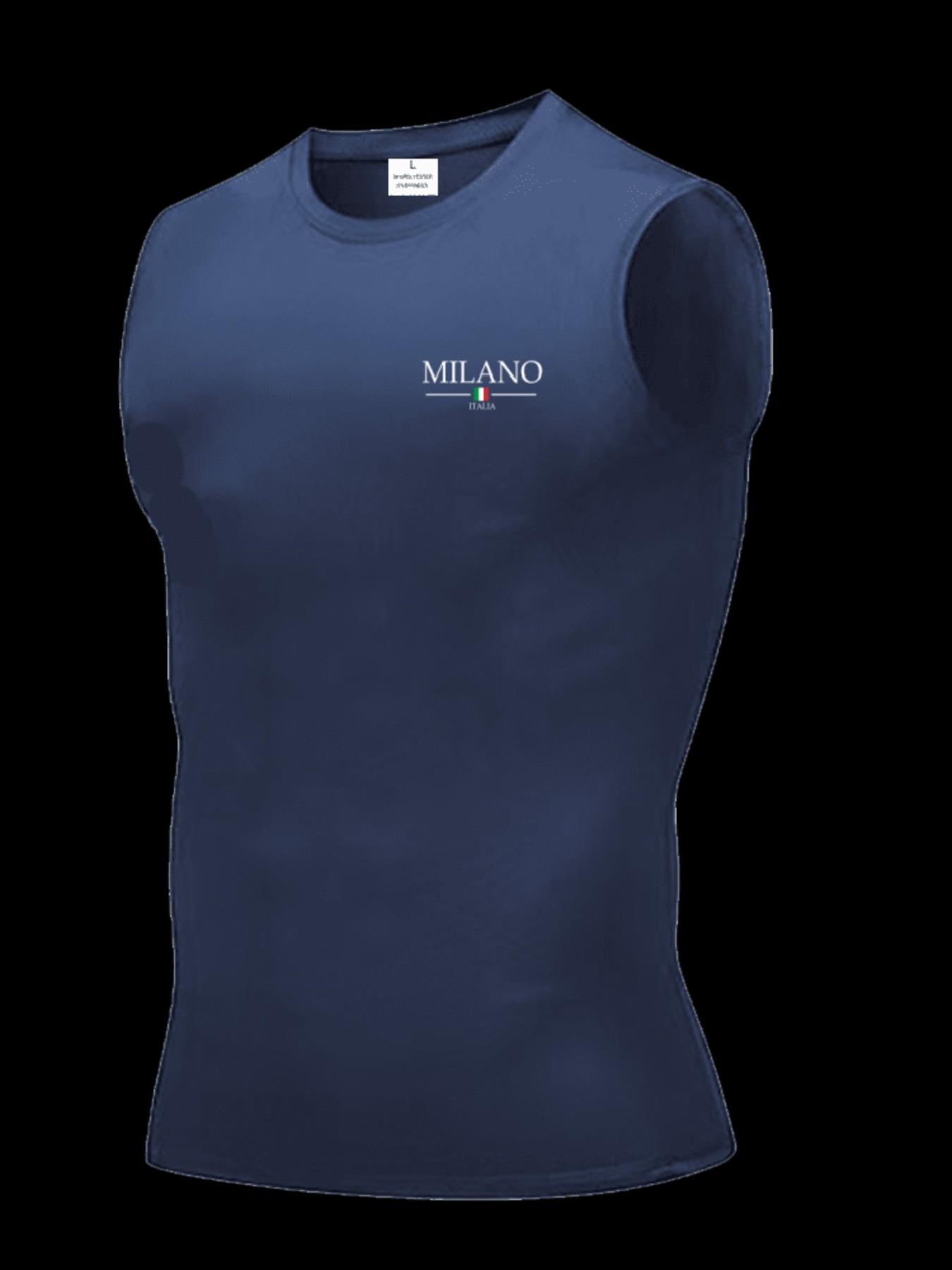 Men's Short Sleeve Sporty Top, Milano Pattern Print, Slim-Fit, Breathable & Moisture-Wicking, Ideal for Gym, Running, Boxing, Outdoor Activities