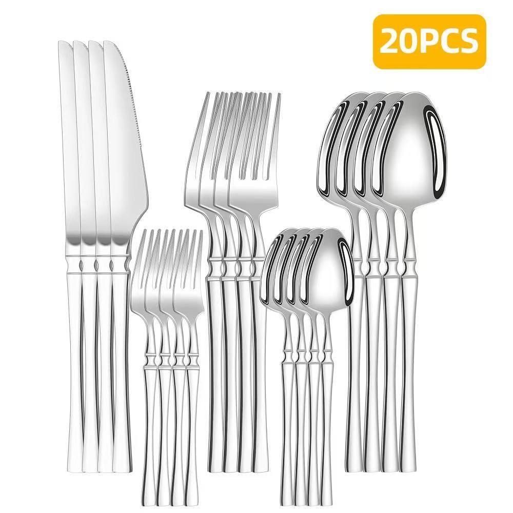 20-Piece Silverware Dinner Set, Stainless Steel Material, Suitable for Four People, Includes Knife, Fork, Spoon, Elegant Tableware