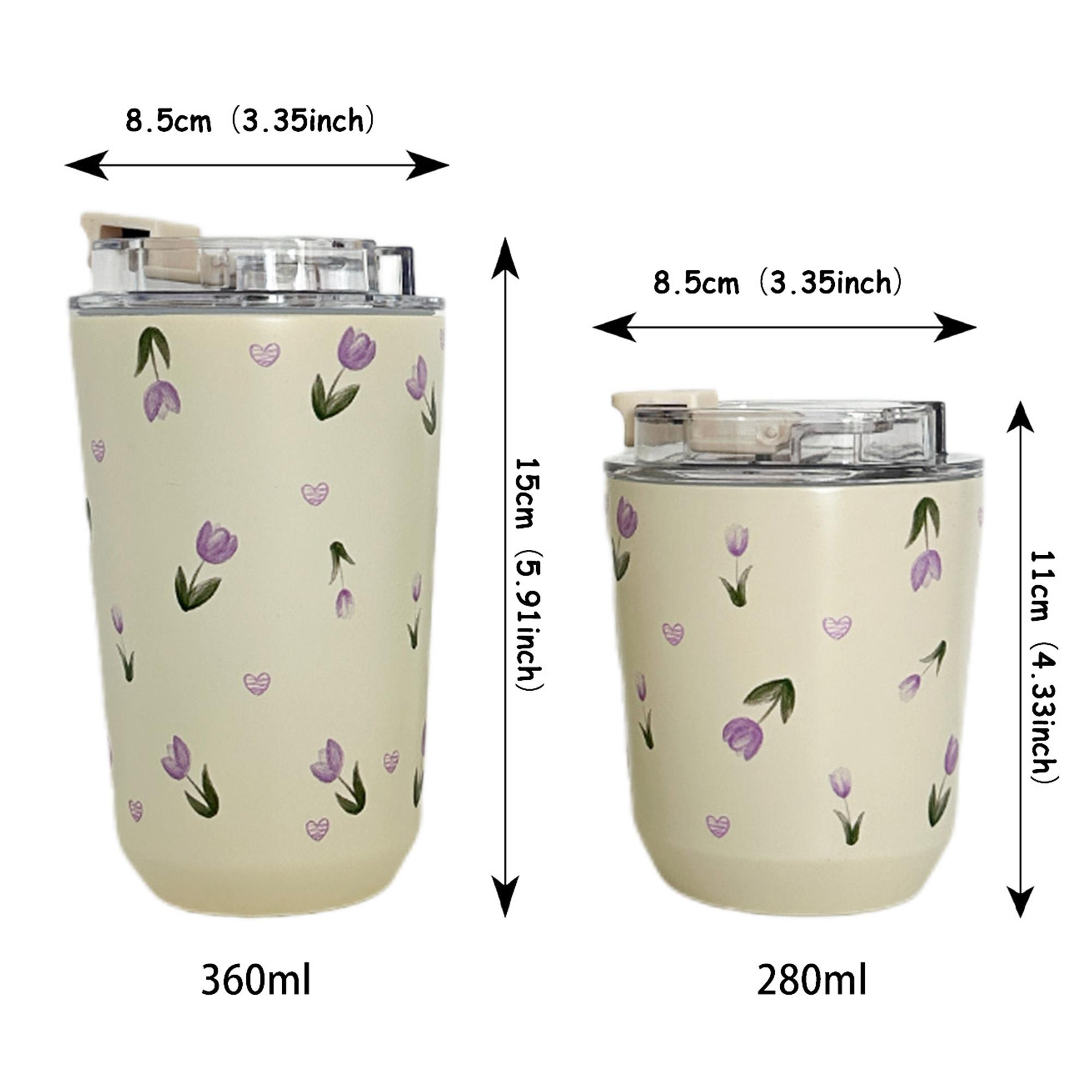Hand-Painted Tulip Stainless Steel Insulated Cup Tumbler, 280ML-380ML Dual-Layer Thermal Bottle Insulated Flask for Gym Office Home Travel Gifts Vacuum Insulated Tumbler