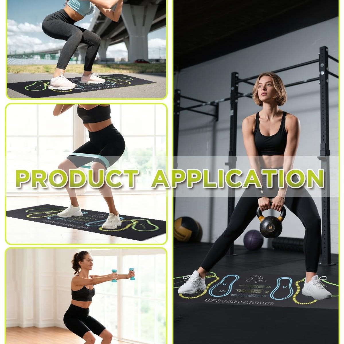 Squat Target Mat for Beginners, Non-slip Fitness Workout Mat with Foot Position Guide, Professional Deep Squat Auxiliary Practice Pad, Soundproof and Dirt-resistant Indoor Exercise Mat, Leg and Glute Training Equipment for Home Gym