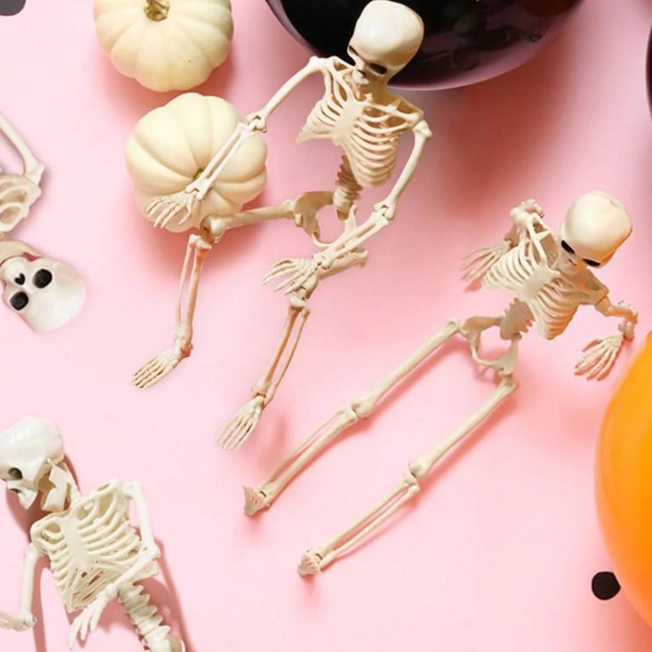 Halloween Decorations, Adjustable Small Skull Plastic Skeletons, Perfect for Porch, Yard, Cemetery, Haunted House Parties, DIY Halloween Props