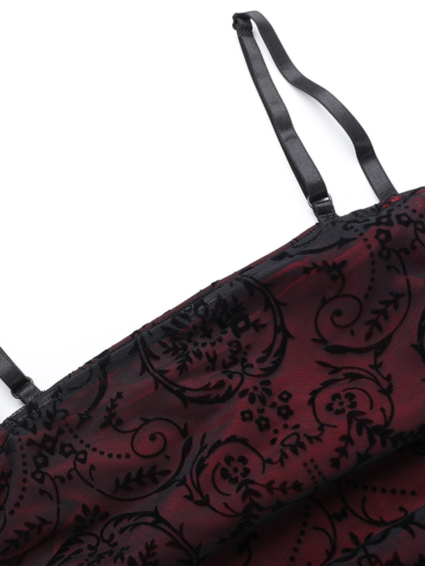 Women's Plants Print Mesh Overlay Ruched Drawstring Crop Cami Top, Elegant Adjustable Strap Camisole for Party Holiday Vacation, Ladies Summer Clothes