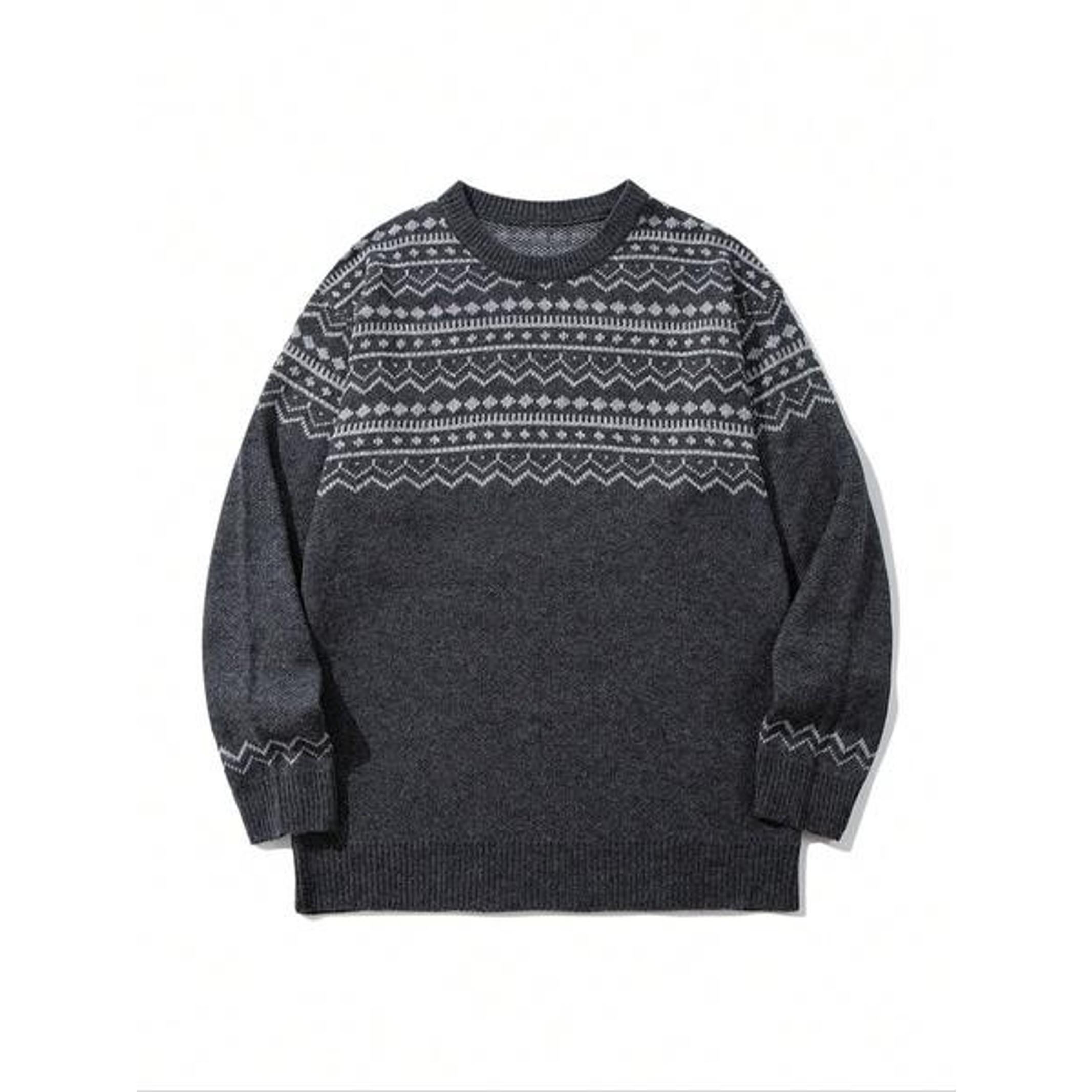Men's Autumn Winter New Round Neck Nordic Style Geometric Pattern Unisex Knitted Long Sleeve Pullover Sweater Top