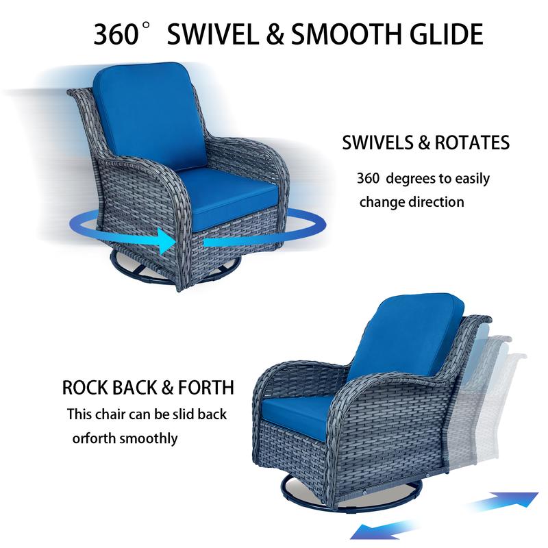 Outdoor Swivel Rocker Chairs 3 Pieces Wicker Swivel Patio Chair with Rattan Side Table, Wicker Patio Furniture Set, 3 Piece Rattan Outdoor Sectional Conversation Sets 2 Piece Wicker Hang gliding Chairs and 1 Side Table, Blue+Grey Outdoor Swivel Rocker Chairs 3 Pieces Wicker Swivel Patio Chair with Rattan Side Table, Wicker Patio Furniture Set, 3 Piece Rattan Outdoor Sectional Conversation Sets 2 Piece Wicker Hang gliding Chairs and 1 Side Table, Blue+Grey