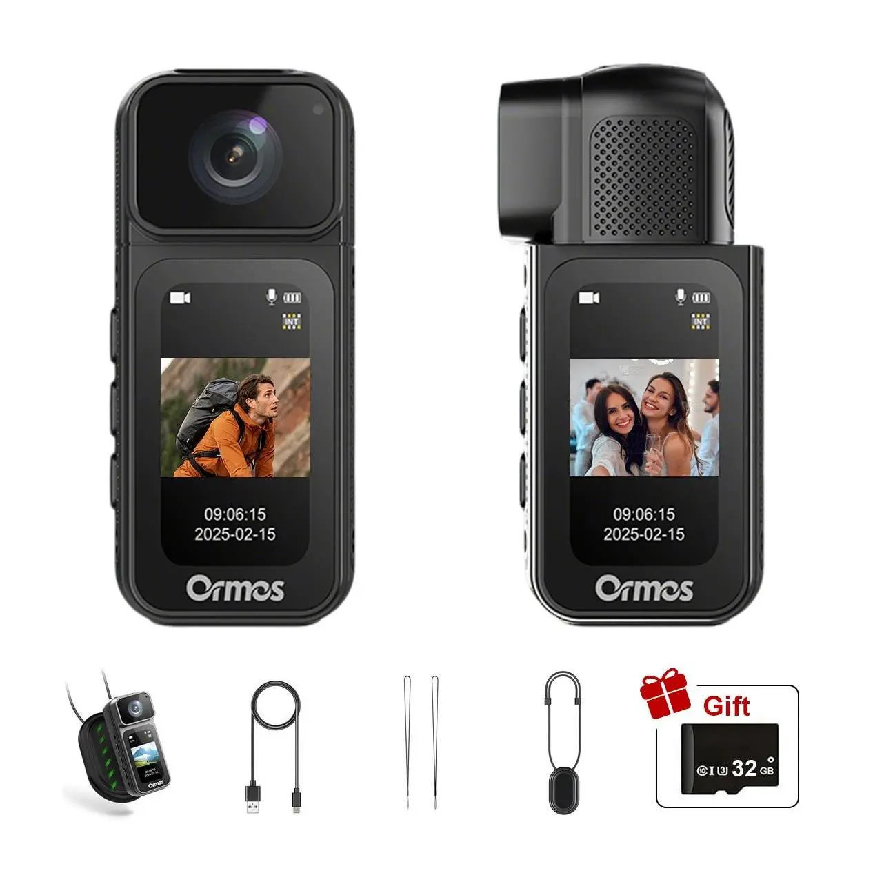 Ormos Mini Wearable Action Camera with Rotatable Lens, Magnetic Mount, Portable Camera for Outdoor Sports and Daily Recording