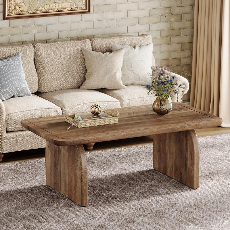 LITTLE TREE Rectangle Coffee Table, 47-Inch Wood Rectangular Living Room Table, Farmhouse Accent Center Low Cocktail Tea Table with Sturdy Base & Rounded Corners, Easy Assembly