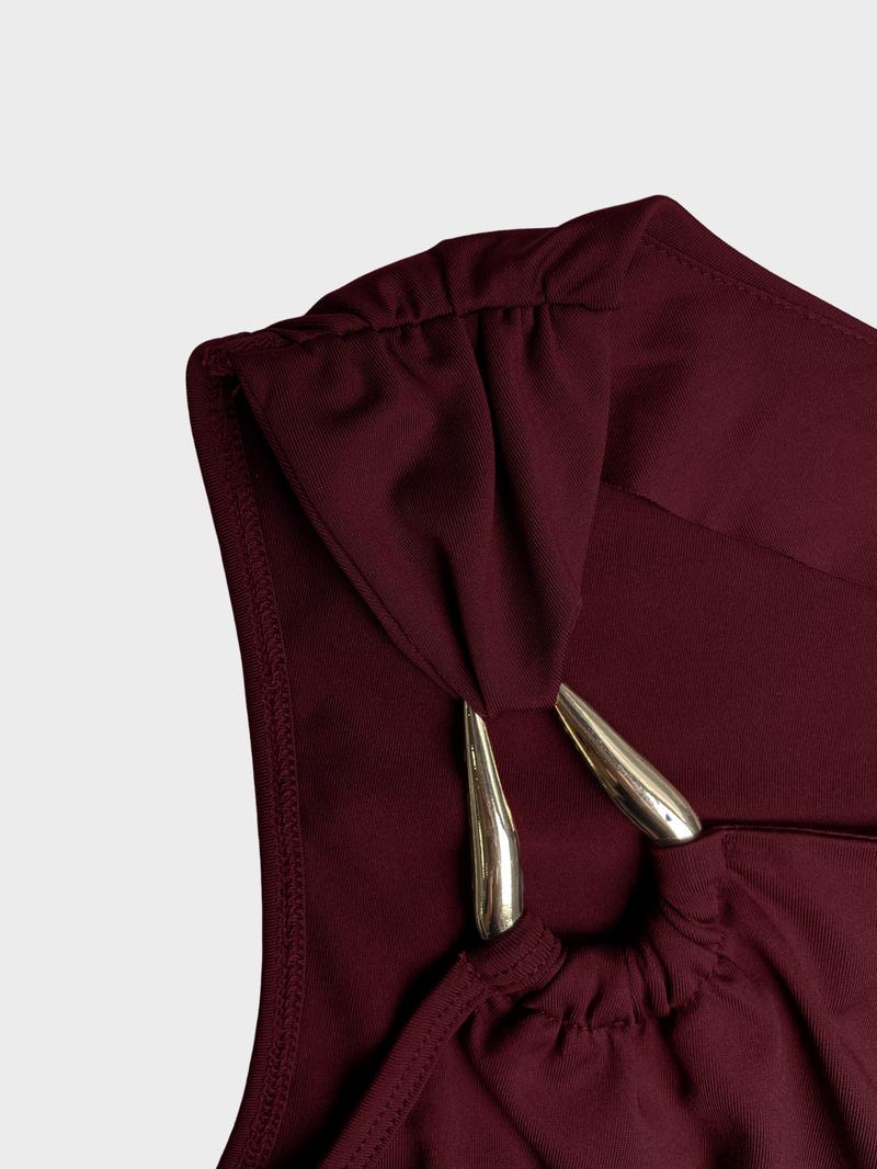 1 Piece  Valentine's Day Asymmetric Shoulder Ruched Crop Top | Euro-American Y2K Vibe | Cropped Design + Cold Shoulder Detail | Eye-Catching Pick for Weekend Shopping / Music Festivals