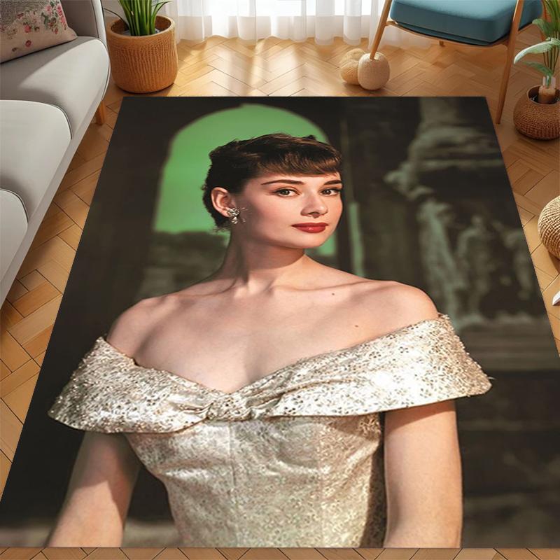 Audrey Hepburn (7) Stylish and creative printed pattern doormat for hallways, bathrooms, and entryways.  Home decor for living rooms, bedrooms, and bedside areas.  Suitable as Halloween, Christ
