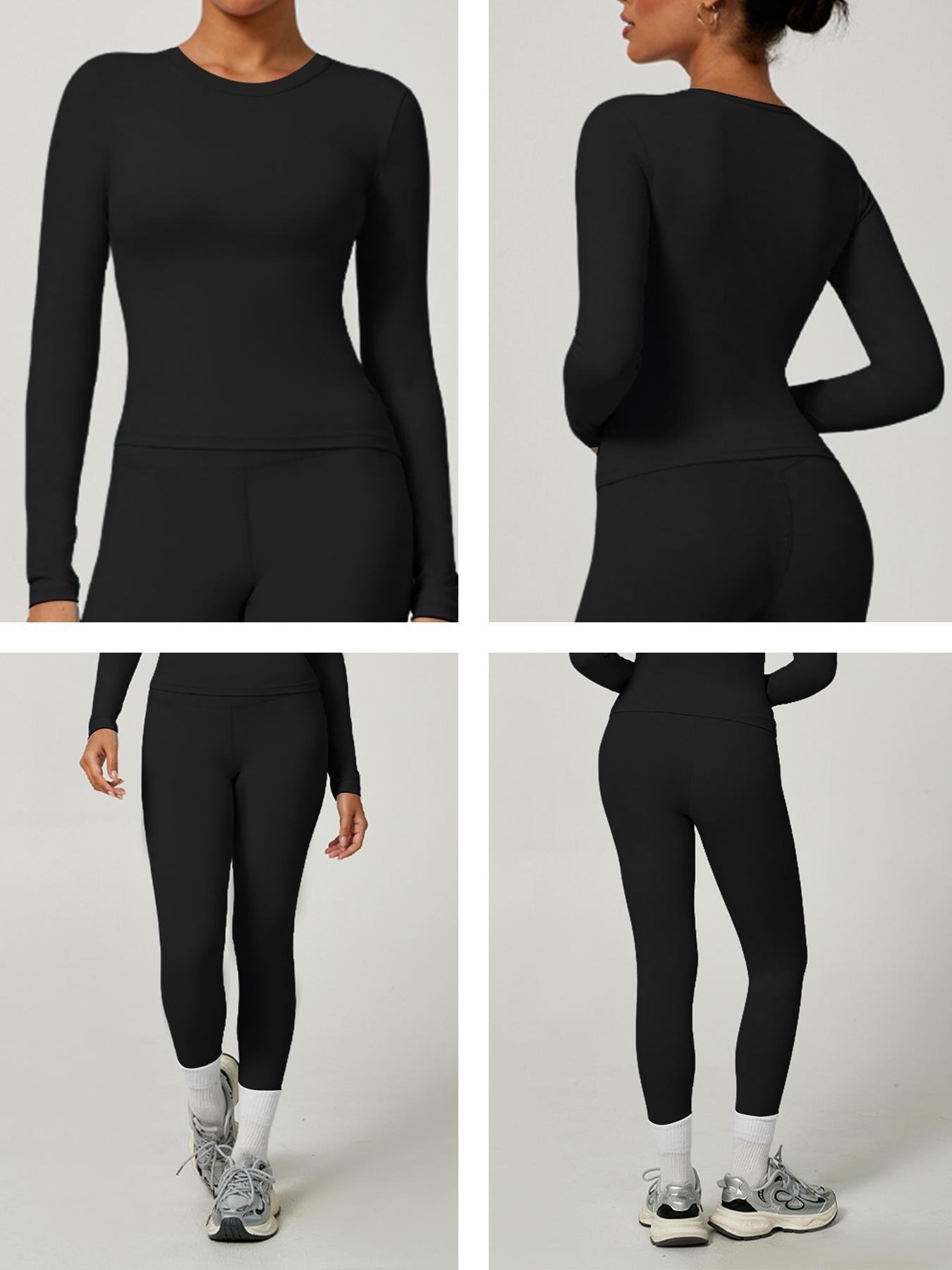 Women's Sporty Solid Color Top & Pants Set, Comfortable Tee & Slim Fit Leggings, Ideal for Daily Yoga & Fitness Activities, Skinny Sportswear