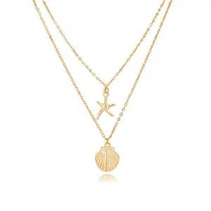 Boho Style Starfish & Seashell Design Pendant Necklace, Fashion Jewelry for Party, Daily Clothing Decor, Trendy All-match & Exquisite Jewelry for Birthday Gift, Trendy Charms Necklace, Beach Boho Necklace