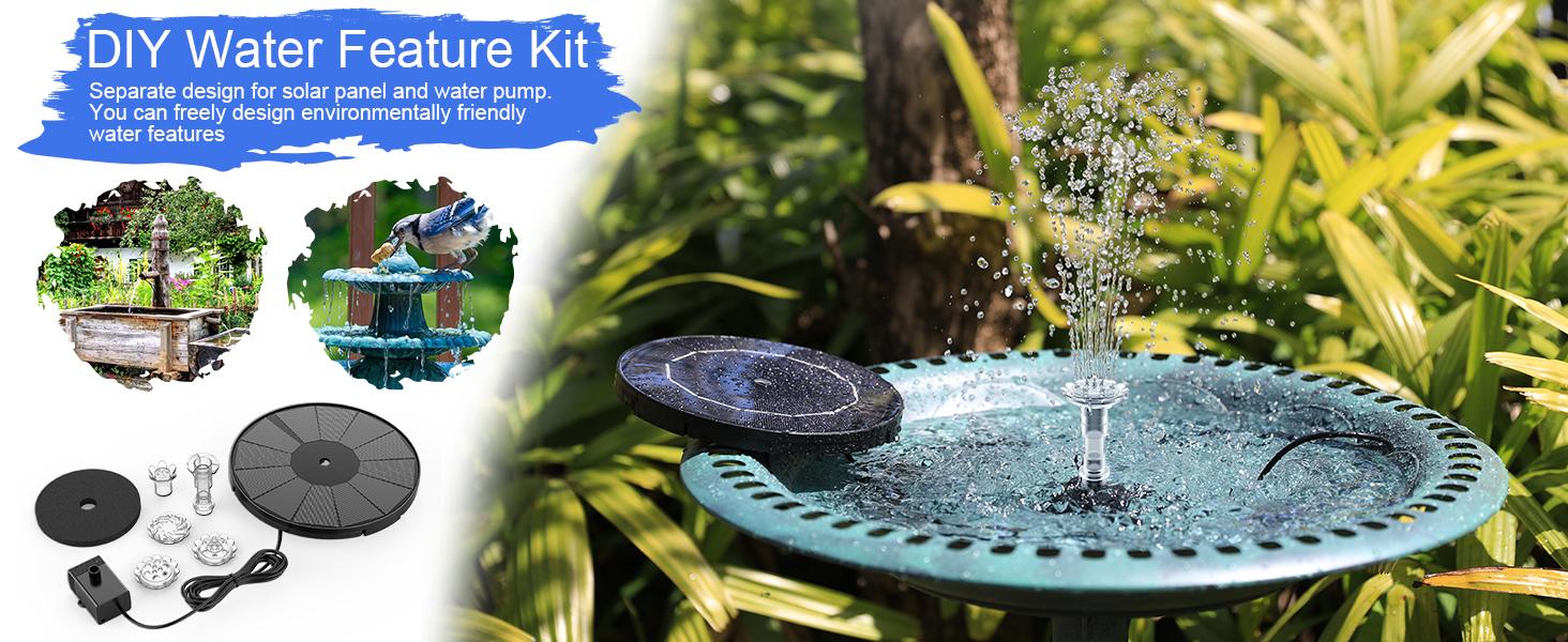 AISITIN 3.5W Solar Fountain Pump for Water Feature Outdoor DIY Solar Bird Bath Fountain with Multiple Nozzles, Solar Powered Water Fountain for Garden