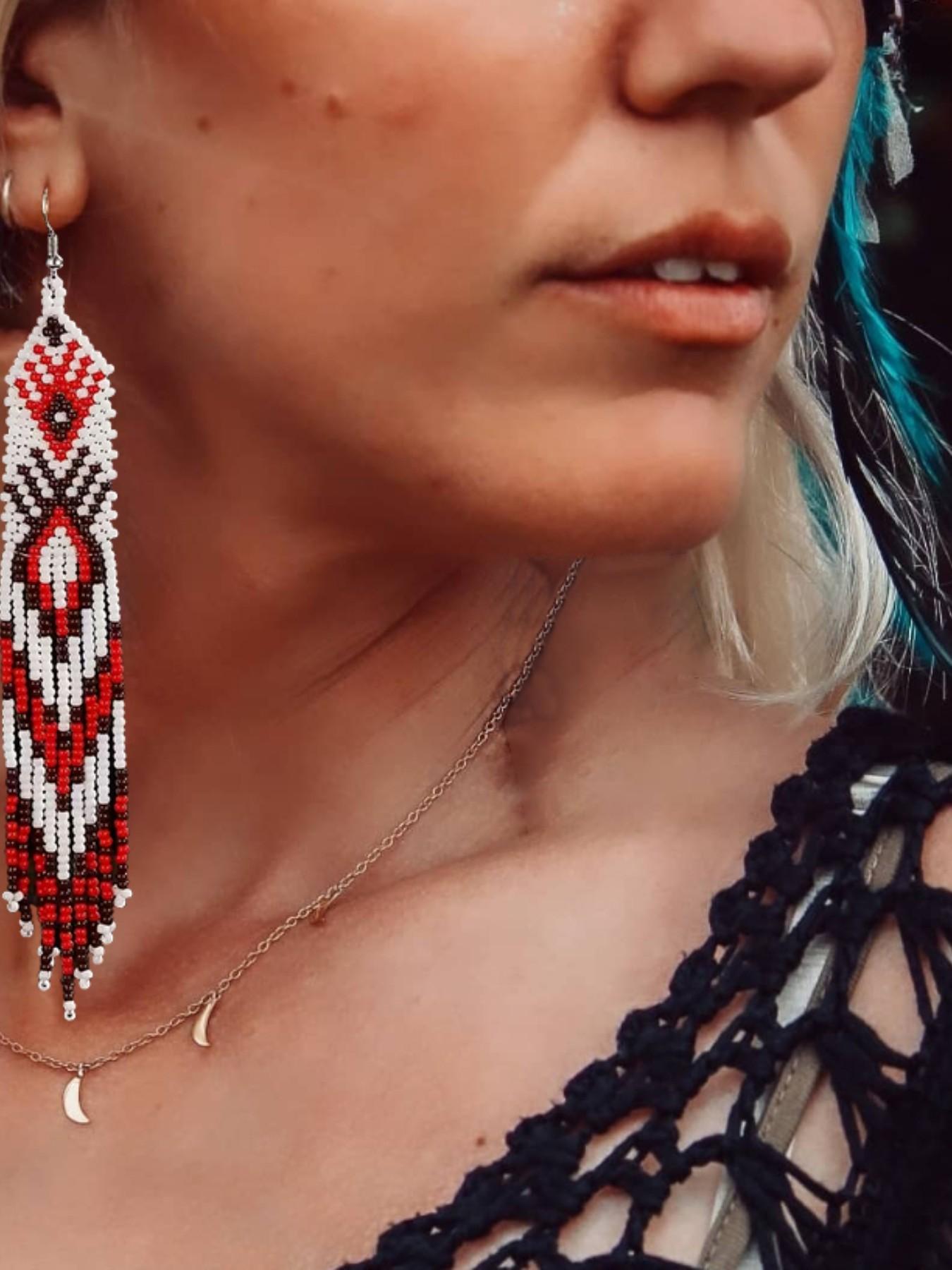 Handmade Beaded Earrings, Long Women's Beaded Earrings, Totem Blessing Earrings, Dangling Earrings in Multiple Colors, Bohemian Style, Summer Jewelry